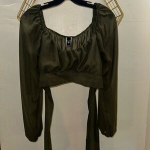 WINDSOR olive green tie back cropped top blouse